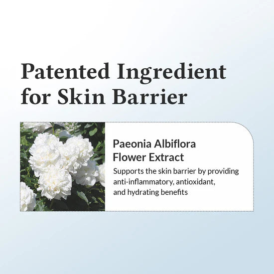 Advertisement for Paeonia Albiflora Flower Extract with text about skin barrier support.