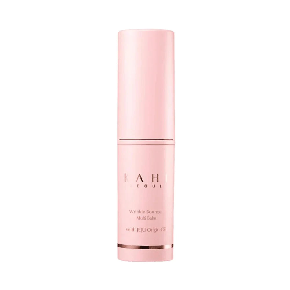 Pink skincare bottle with 'KAHI SEOUL' branding on a white background